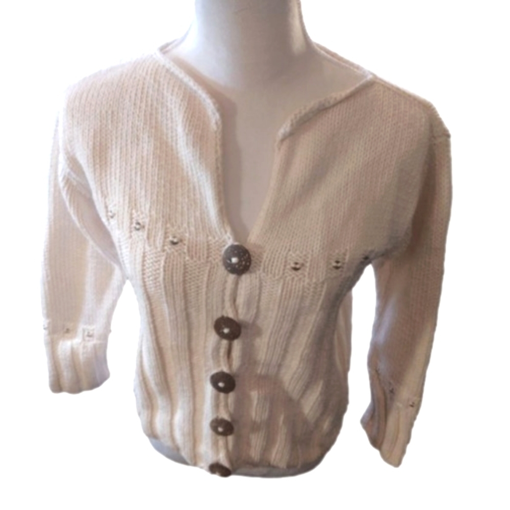 Pure Handknit Button Front Cream Cardigan Size S/M